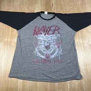Slayer Mens Gray & Black Jersey Sleeve Final Tour 2018 Concert T-Shirt Size XL
